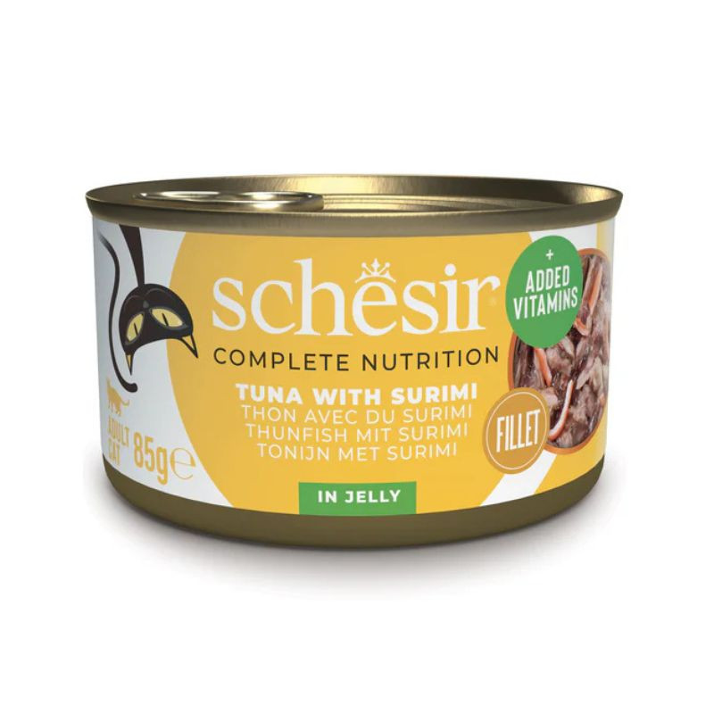 Schesir C&B konservai su tunu ir surimi drebučiuose katėms - Zoobazė.lt