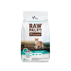 VetExpert Raw Paleo Sterilised sausas pašaras su vištiena, tunu ir lašiša katėms - Zoobaze.lt