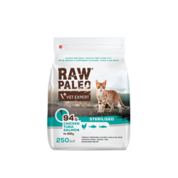 VetExpert Raw Paleo Sterilised sausas pašaras su vištiena, tunu ir lašiša katėms - Zoobaze.lt