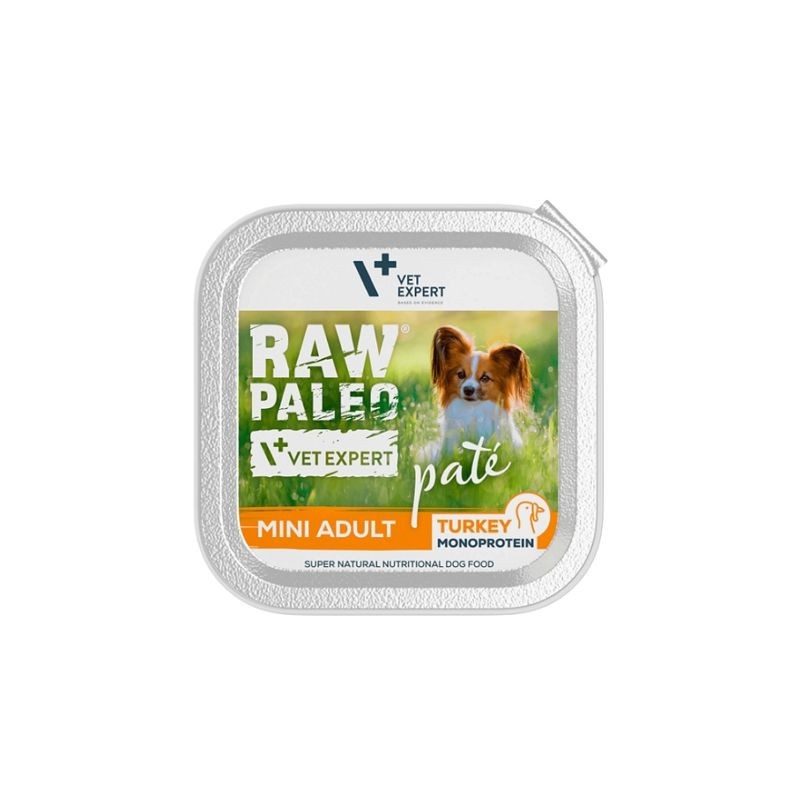 VetExpert Raw Paleo Mini Adult paštetas su kalakutiena šunims - Zoobaze.lt