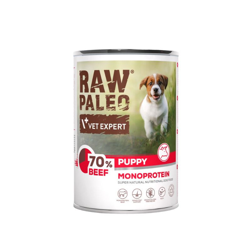 VetExpert Raw Paleo Puppy konservai su jautiena šuniukams - Zoobaze.lt