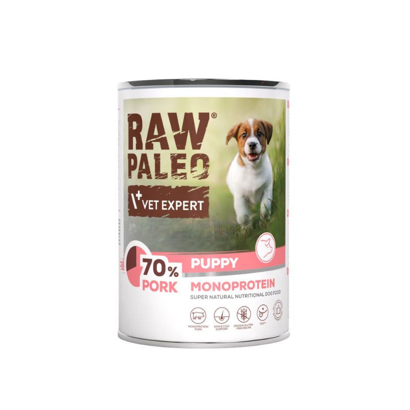 VetExpert Raw Paleo Puppy konservai su kiauliena šuniukams - Zoobaze.lt