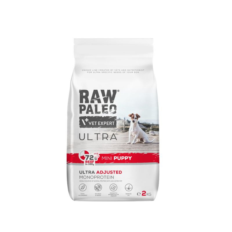 VetExpert Raw Paleo Ultra Mini Puppy sausas pašaras su jautiena šuniukams - Zoobaze.lt