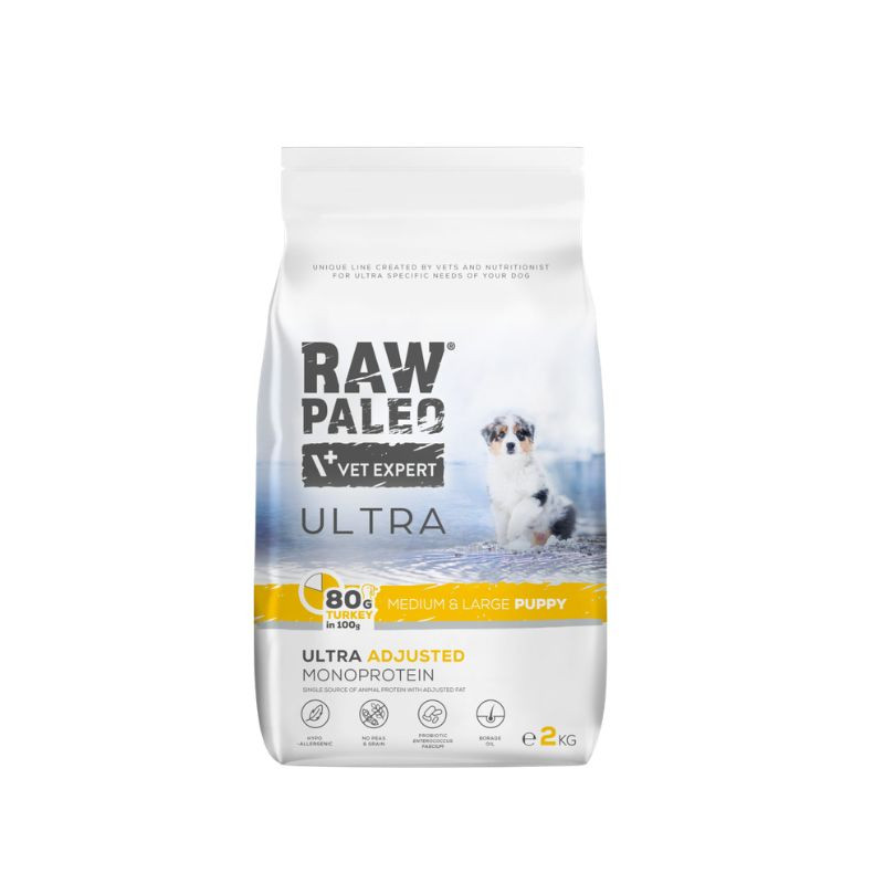 VetExpert Raw Paleo Ultra Puppy Medium & Large sausas pašaras su kalakutiena šuniukams - Zoobaze.lt