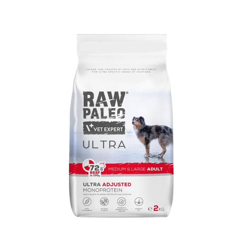 VetExpert Raw Paleo Ultra Adult Medium & Large sausas pašaras su jautiena šunims - Zoobaze.lt