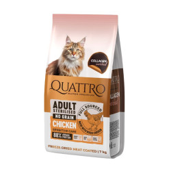 Quattro Collagen Sterilised sausas pašaras su vištiena sterilizuotoms katėms - Zoobazė.lt