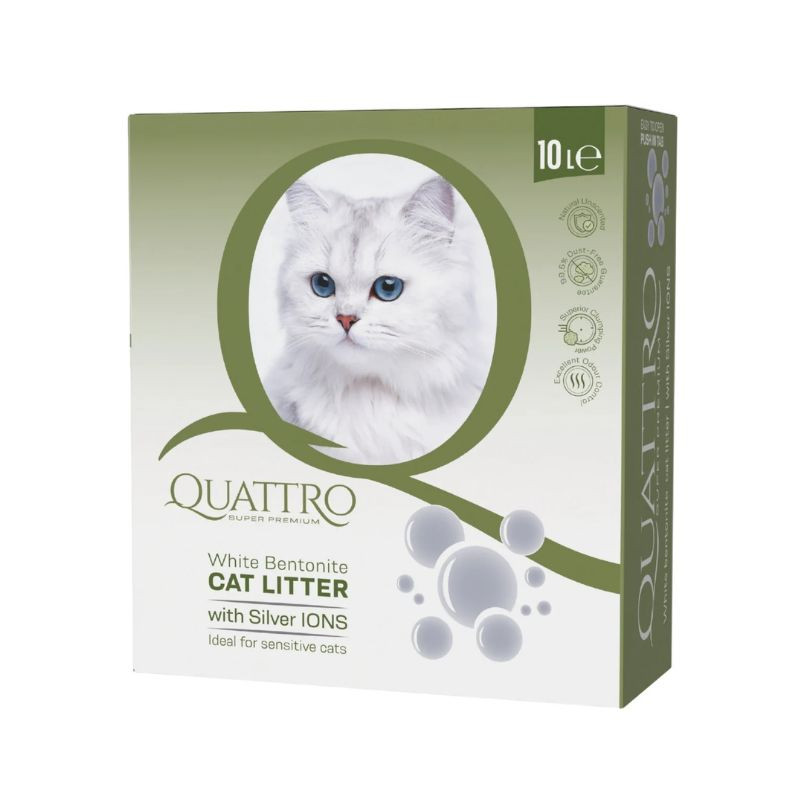 Quattro balto bentonito kraikas su sidabro jonais katėms - Zoobazė.lt