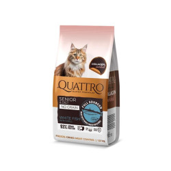 Quattro Collagen Senior sausas pašaras su balta žuvimi ir kriliumi senyvoms katėms - Zoobazė.lt