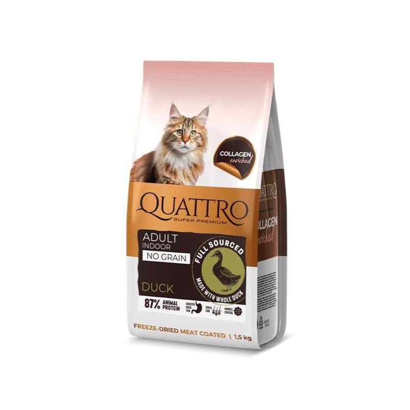 Quattro Collagen Indoor sausas pašaras su antiena naminėms katėms - Zoobazė.lt