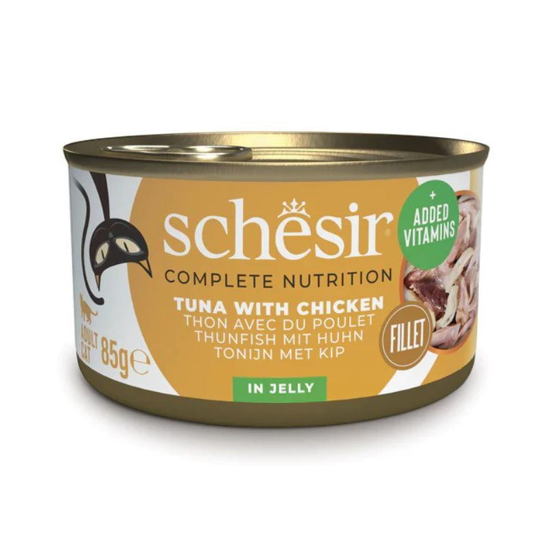 Schesir C&B konservai su tunu ir vištiena drebučiuose katėms - Zoobazė.lt