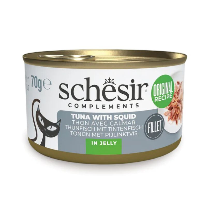 Schesir Complementary Grill konservai su tunu ir kalmarais drebučiuose katėms - Zoobazė.lt