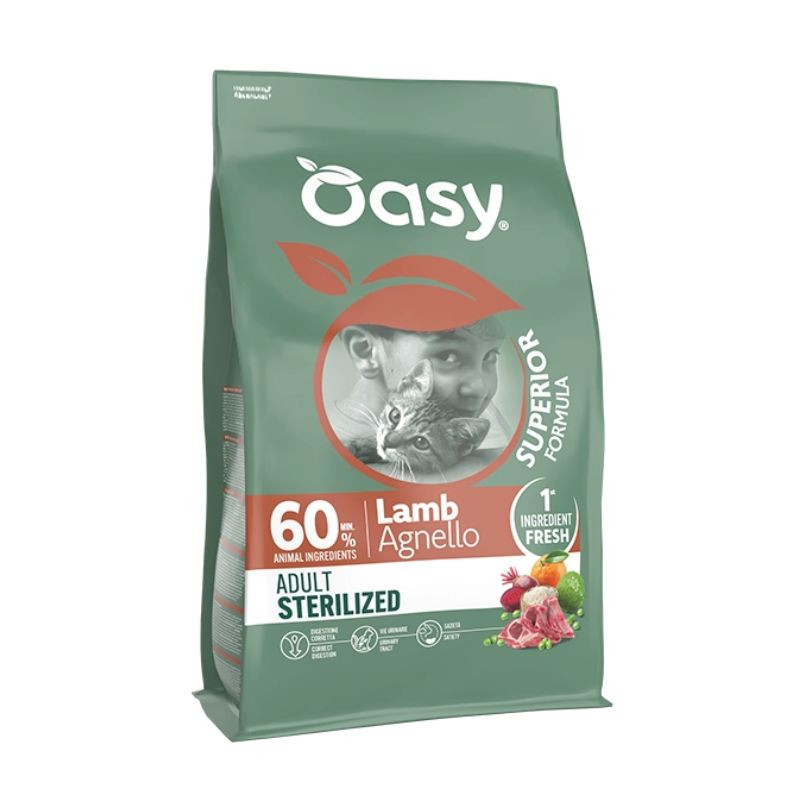 Oasy Superior Sterilised sausas pašaras su ėriena sterilizuotoms katėms - Zoobazė.lt
