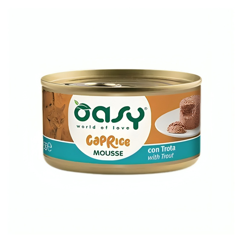 Oasy Caprice Tasty Mousse paštetas su upėtakiu katėms - Zoobazė.lt