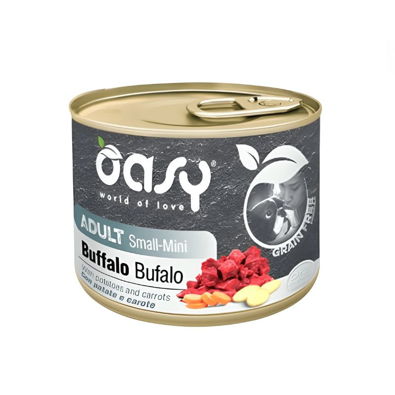 Oasy Grain Free Adult Small/Mini konservai su buivoliena mažų veislių šunims - Zoobazė.lt