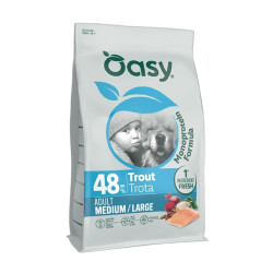 Oasy Monoprotein Adult Medium/Large sausas pašaras su upėtakiu didesnių veislių šunims - Zoobazė.lt