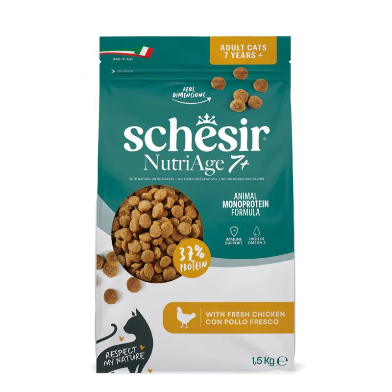 Schesir Monoprotein NutriAge 7+ sausas pašaras su vištiena vyresnio amžiaus katėms, 1,5 kg