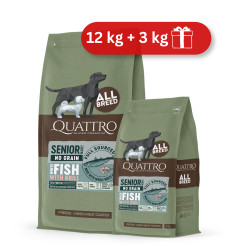 Quattro Grain Free dietinis sausas pašaras su balta žuvimi ir kriliu senyvo amžiaus šunims