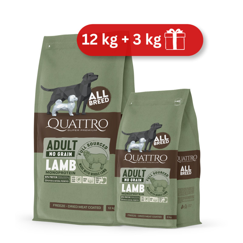 Quattro Grain Free sausas pašaras su ėriena suaugusiems šunims