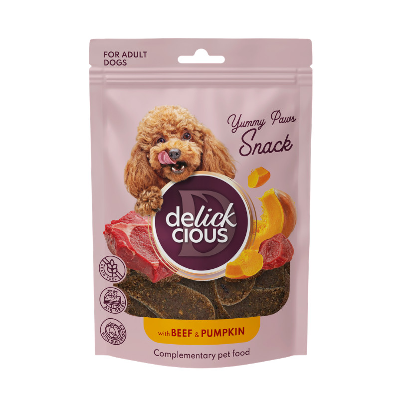 Delickcious Yummy Paws skanėstai su jautiena ir moliūgais šunims