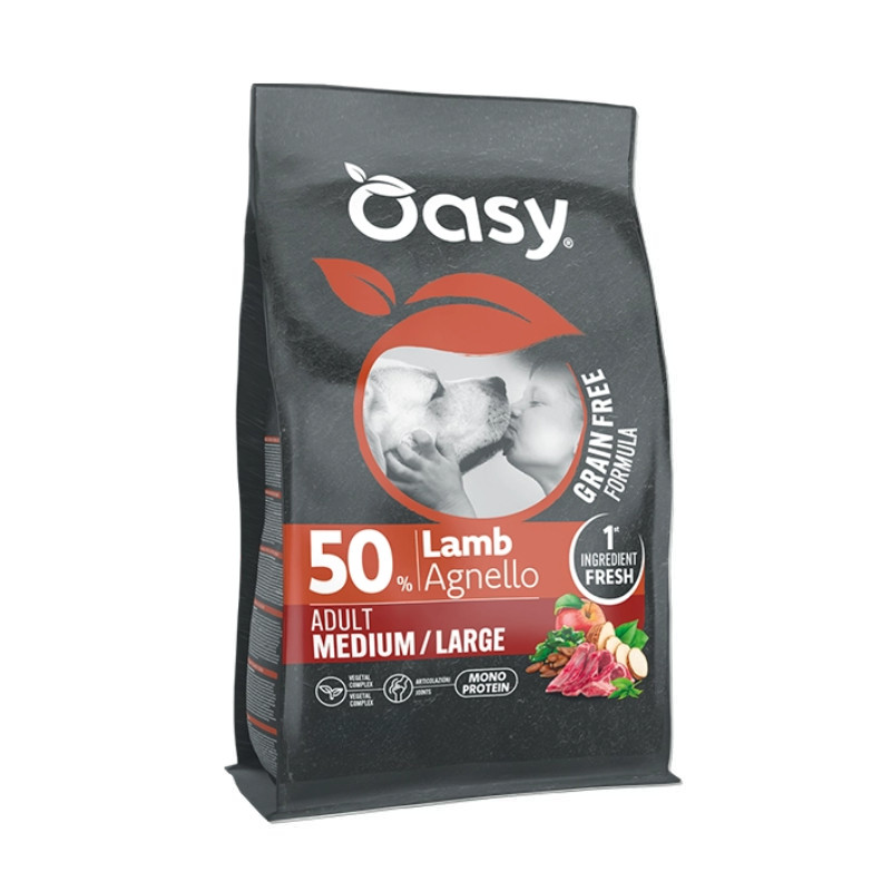 Oasy Grain Free Adult Medium/Large sausas pašaras su ėriena didesnių veislių šunims