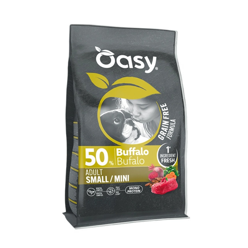 Oasy Grain Free Adult Small/Mini sausas pašaras su buivoliena mažų veislių šunims