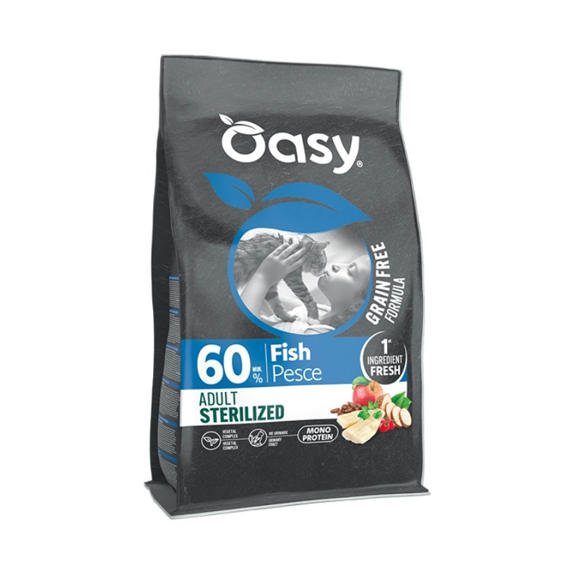 Oasy Grain Free Adult Sterilized sausas pašaras su žuvimi katėms
