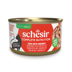 Schesir Complete Nutrition konservai su tunu ir krevetėmis drebučiuose katėms, 85 g