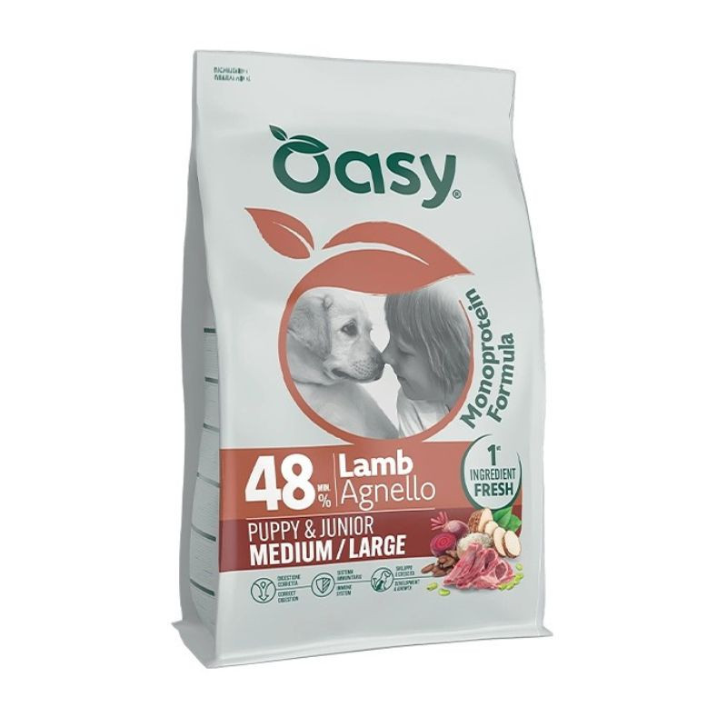 Oasy Monoprotein Puppy Medium/Large sausas pašaras su ėriena šuniukams, 10 kg