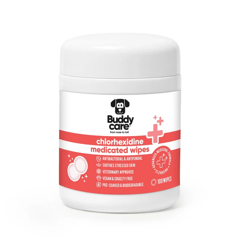 Buddycare Chlorhexidine Medicated gydomosios servetėlės šunims ir katėms, 100 vnt