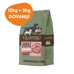 Quattro Grain Free sausas pašaras su lašiša ir kriliu suaugusiems šunims - Zoobaze.lt