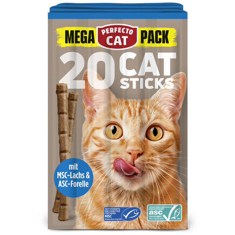 Perfecto Cat MEGA PACK 20 Catsticks skanėstai su lašiša ir upėtakiu katėms, 100 g
