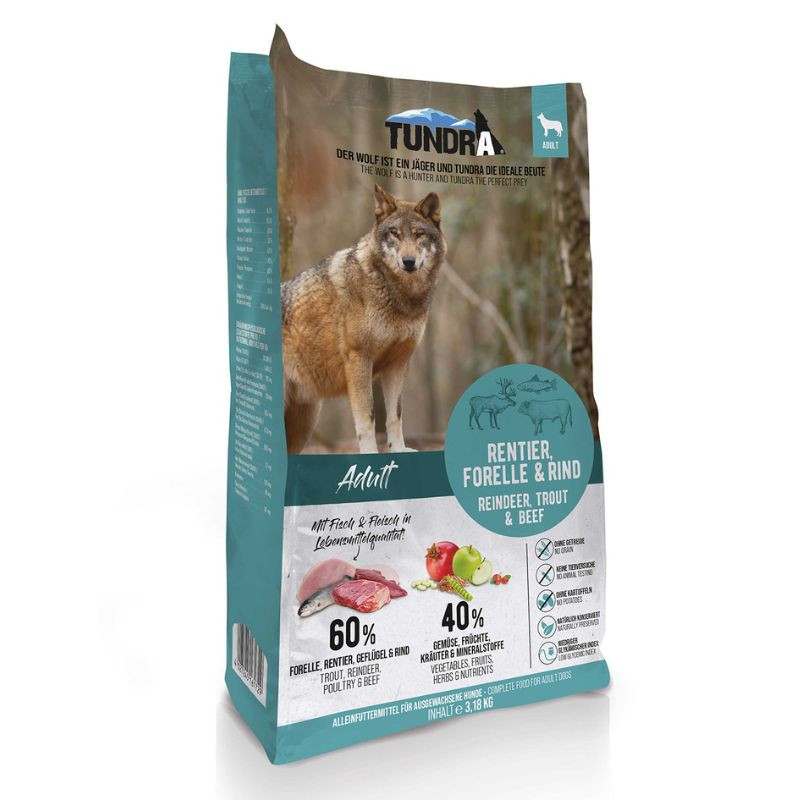 Tundra Dog Reindeer, Trout & Beef sausas pašaras šunims