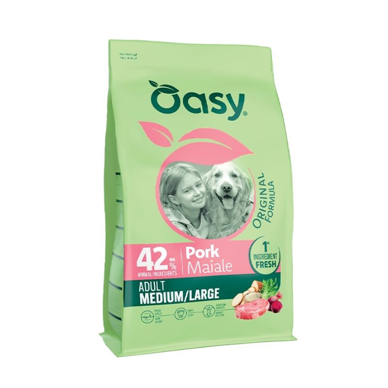 Oasy Original Adult Medium/Large sausas pašaras su kiauliena šunims, 10 kg