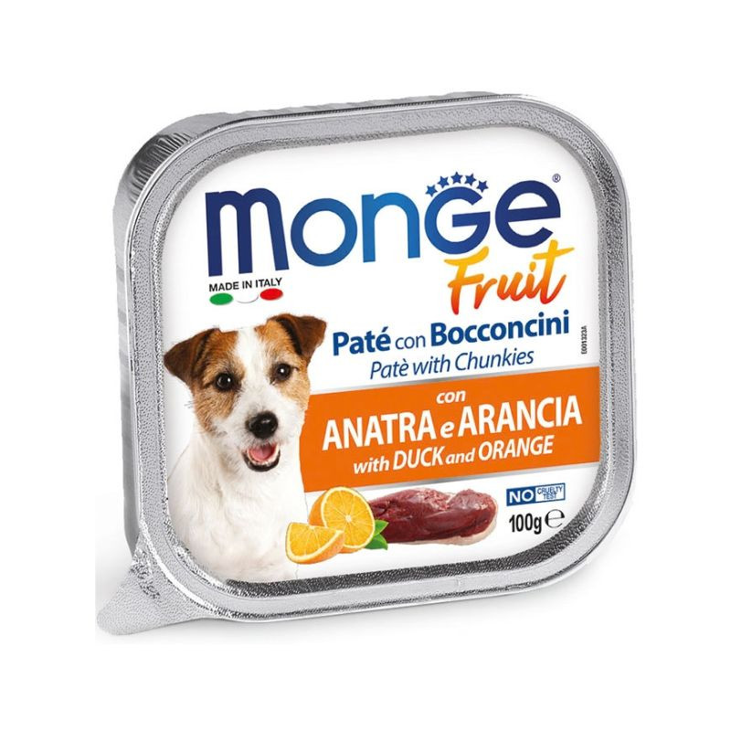 Monge Fruit Pate & Chunkies konservai su antiena ir apelsinais šunims, 100 g