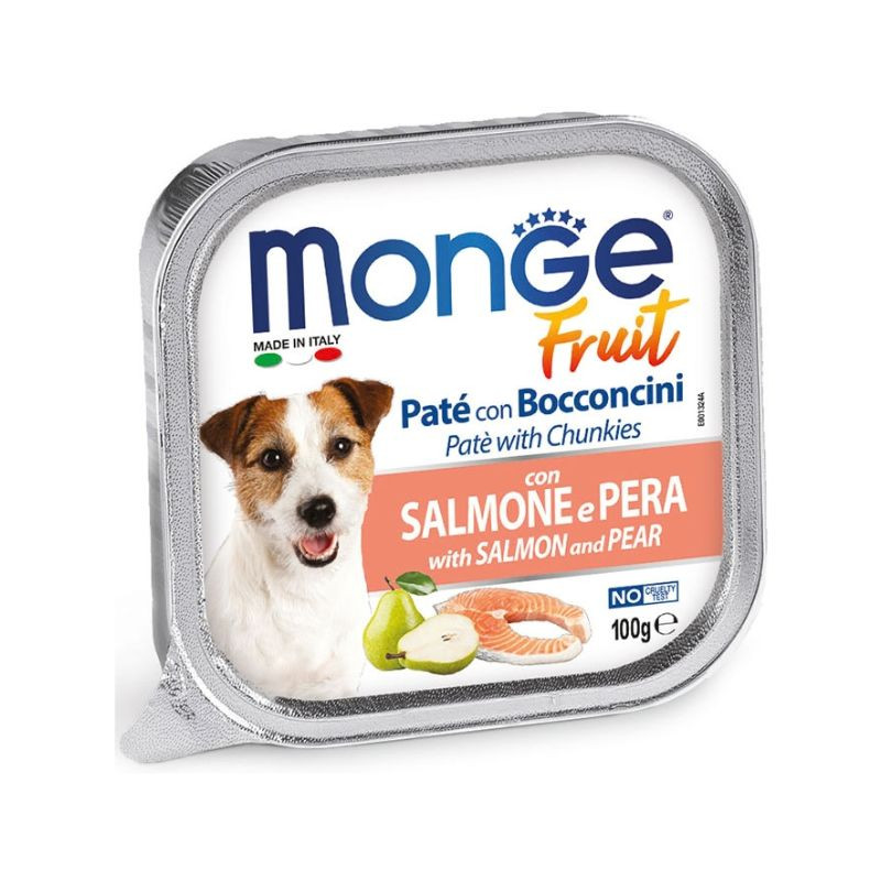 Monge Fruit Pate & Chunkies konservai su lašiša ir kriaušėmis šunims, 100 g