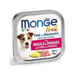 Monge Fruit Pate & Chunkies konservai su kiauliena ir ananasais šunims, 100 g