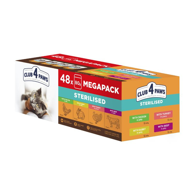 Club 4 Paws Premium rinkinys konservai sterilizuotoms katėms, 48 x 80 g