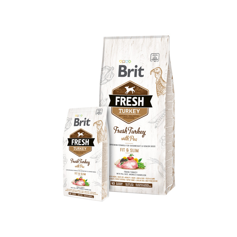 Brit Fresh Turkey with Pea Light Fit&Slim sausas maistas šunims