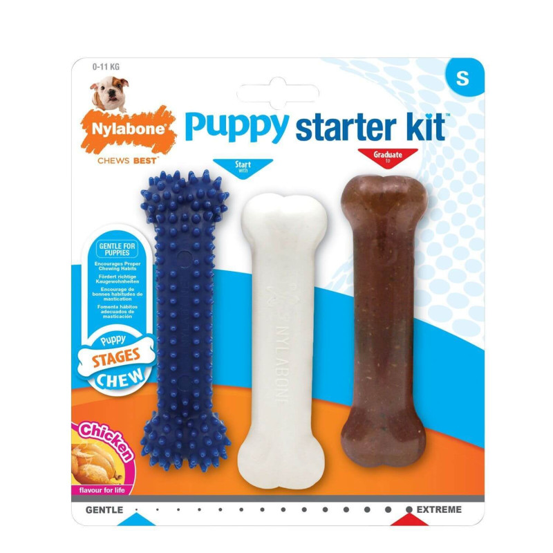 Nylabone Puppy Starter Kit kramtymo kauliukai su vištienos skoniu mažiems šuniukams