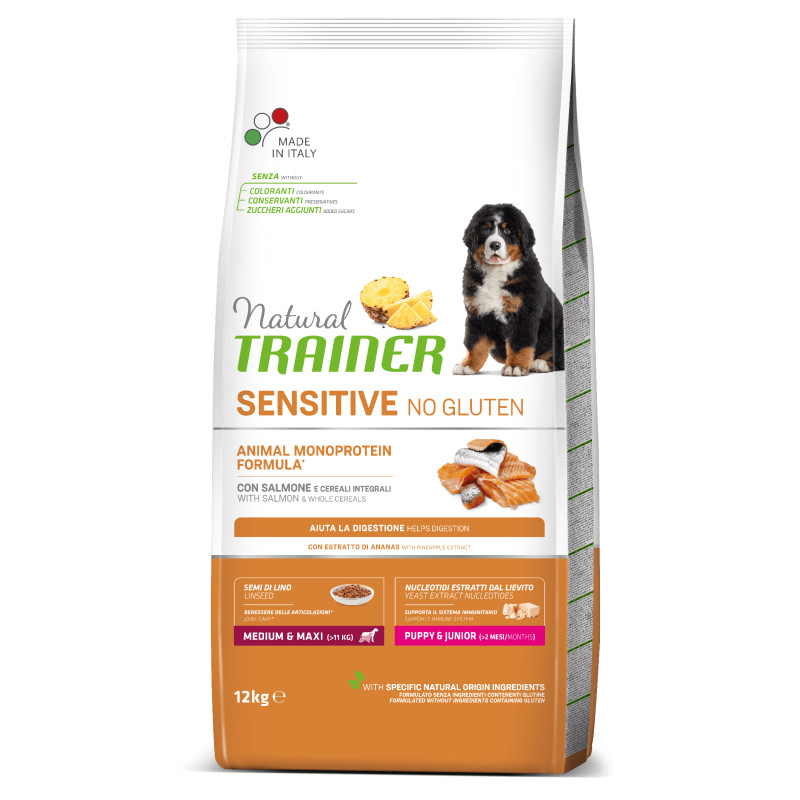 Natural Trainer Sensitive Puppy Medium & Maxi Salmon sausas maistas su lašiša šuniukams