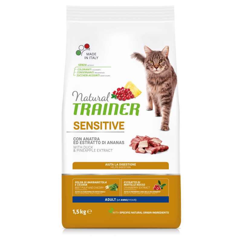 Natural Trainer Cat Adult Sensitive Duck sausas maistas su antiena katėms